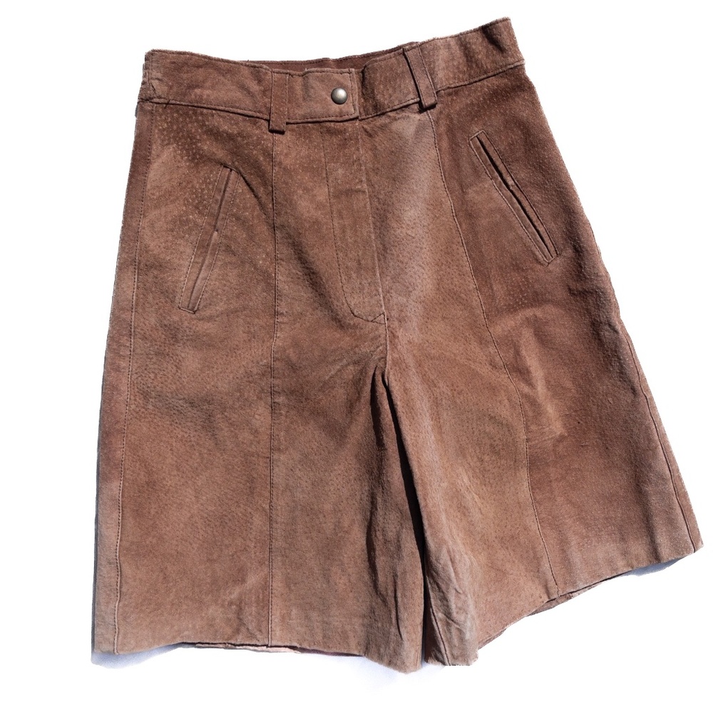 vintage 80s or 90s western cowgirl brown leather high waisted shorts